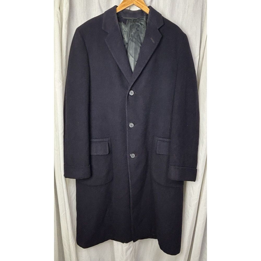 VTG Daniels & Fisher 100% Cashmere Overcoat 40‎ X Long Navy Blue Custom Tailored